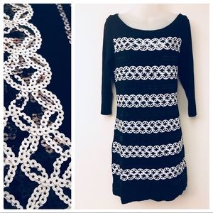 WHBM boatneck B&W dress with matte sequins sz M